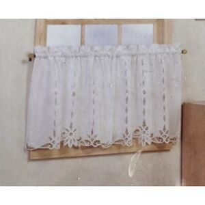 Home Trends Arctic White BATTENBURG LACE Cafe Curtains 60" X 24" -VTG NIP